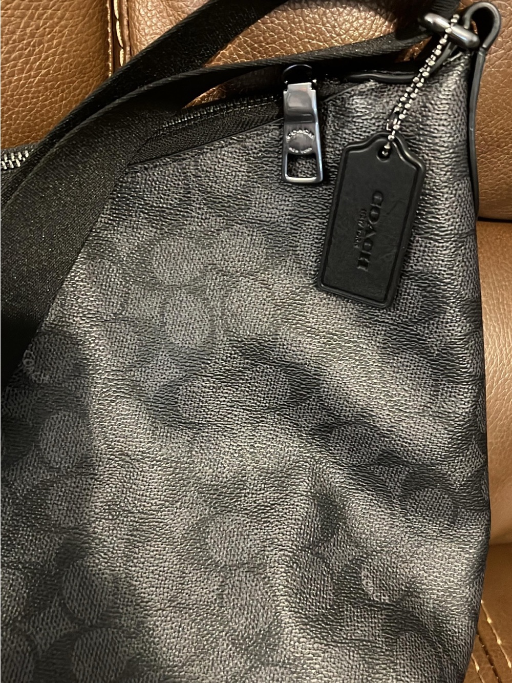 Coach Black Signature Crossbody Shoulder Bag with Leather Tag